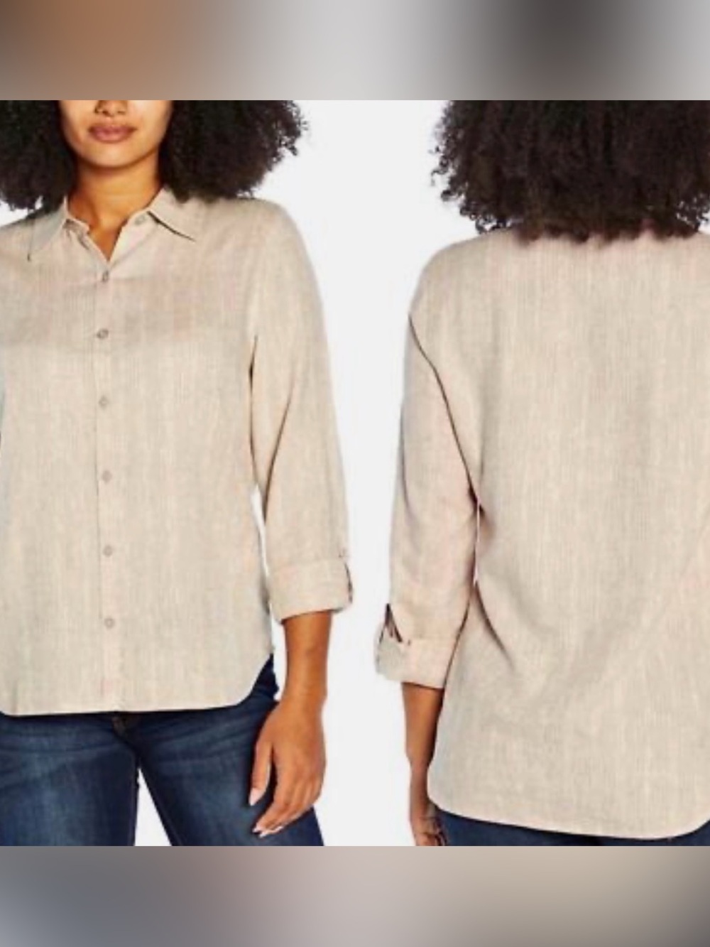 Orvis Oatmeal Long Sleeve Linen Blend Button Up Outdoors Hiking Gorpcore Top M